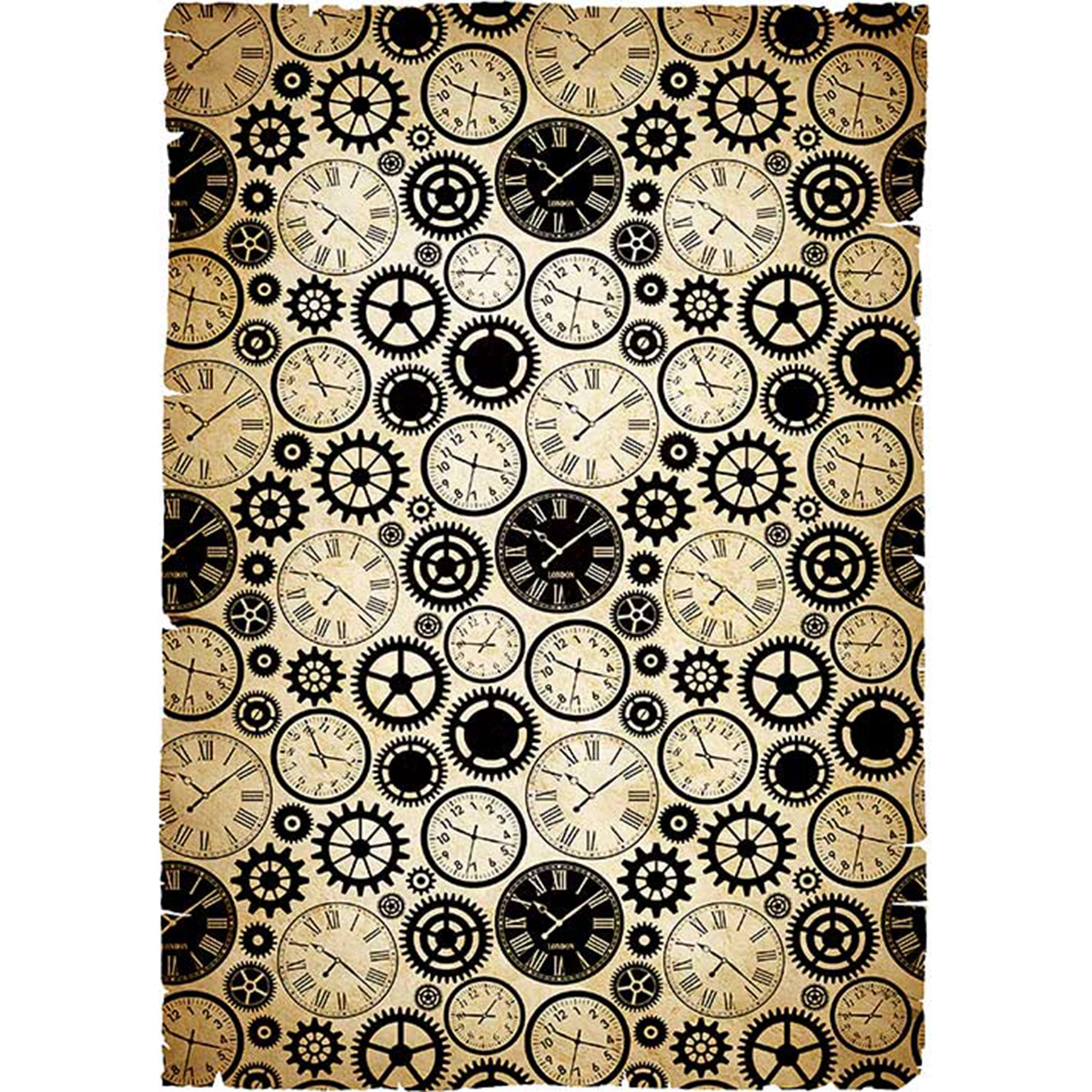 Vintage Clocks and Gear Pattern A2 Rice Decoupage Paper - 0