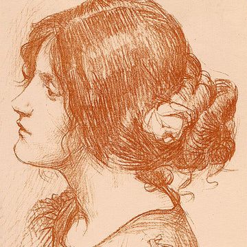 Close-up of a rice paper featuring a delicate sepia profile sketch of a woman with her hair in a low bun.