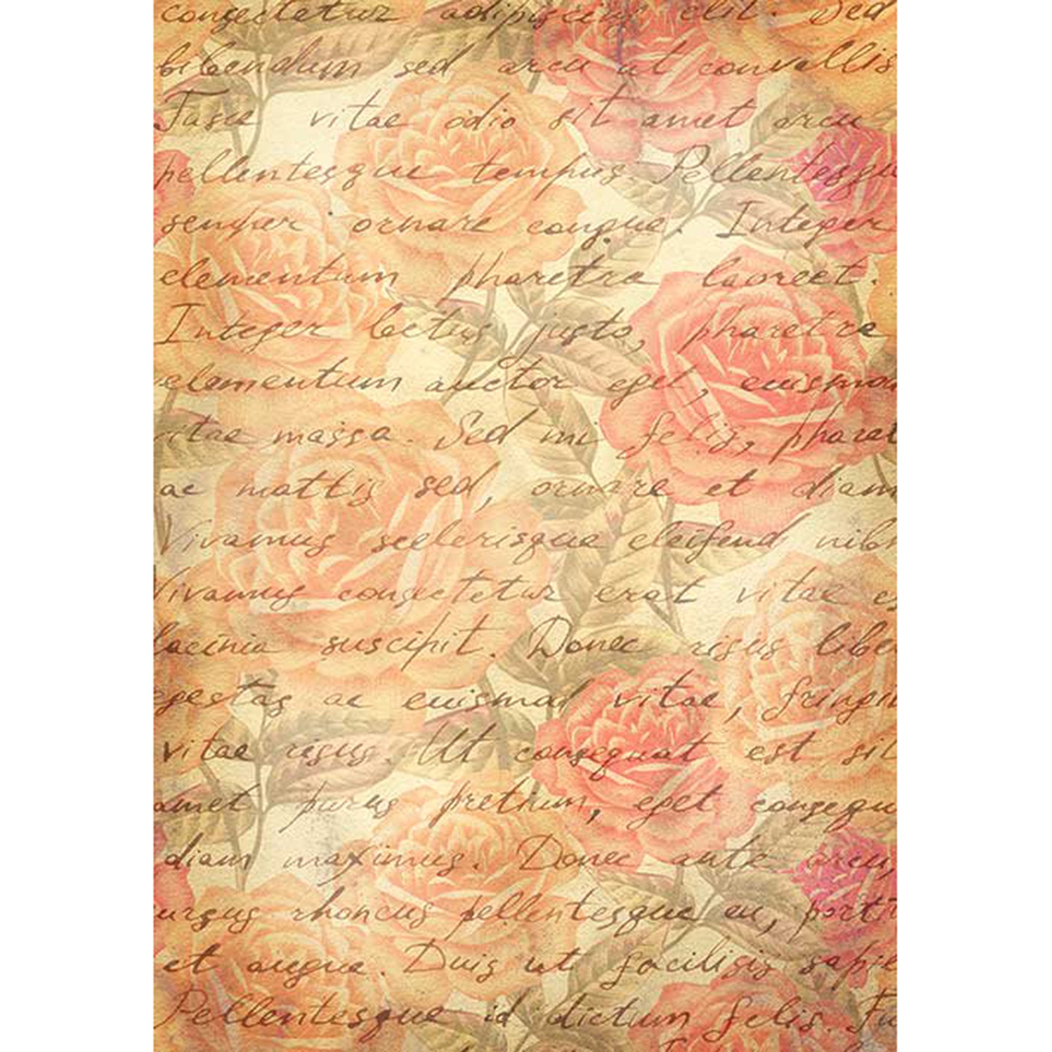 Vintage Rose Script A2 Rice Decoupage Paper - 0