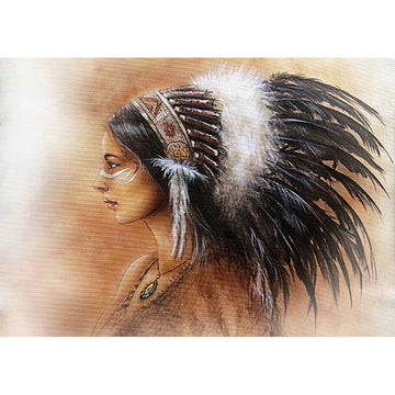Rice paper featuring a warrior woman in a brown leather shirt and black feather headdress. 