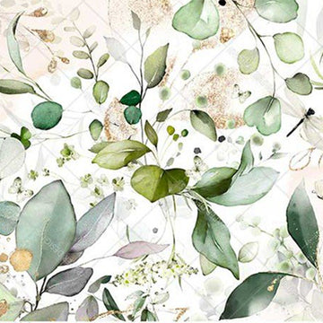 Close-up of a rice paper featuring a beautiful green watercolor eucalyptus design.
