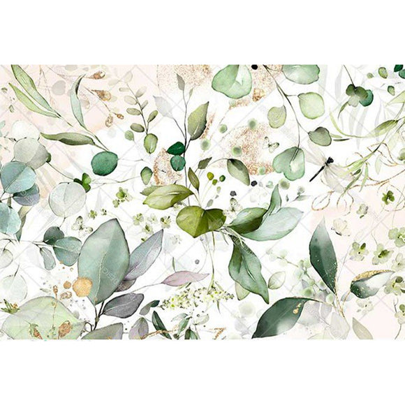 Rice paper featuring a beautiful green watercolor eucalyptus design.