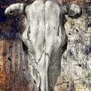 Close-up of a rice paper featuring a rustic design of a young longhorn skull against a distressed brown background.