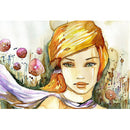 Rice paper featuring a stunning watercolor image of a redhead woman surrounded by blooming flowers.