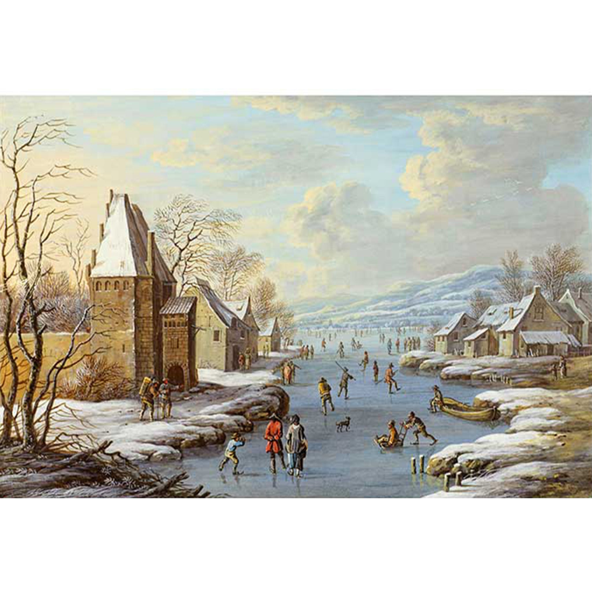 Winter Village Ice Skating Scene A2 Rice Decoupage Paper - 0