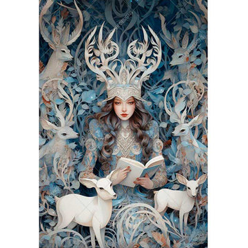 Paper Designs Italy - Enchanted Stag Queen Decoupage Paper (A5 Size) - 0
