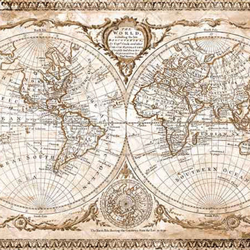 Vintage world map with decorative elements on a beige background