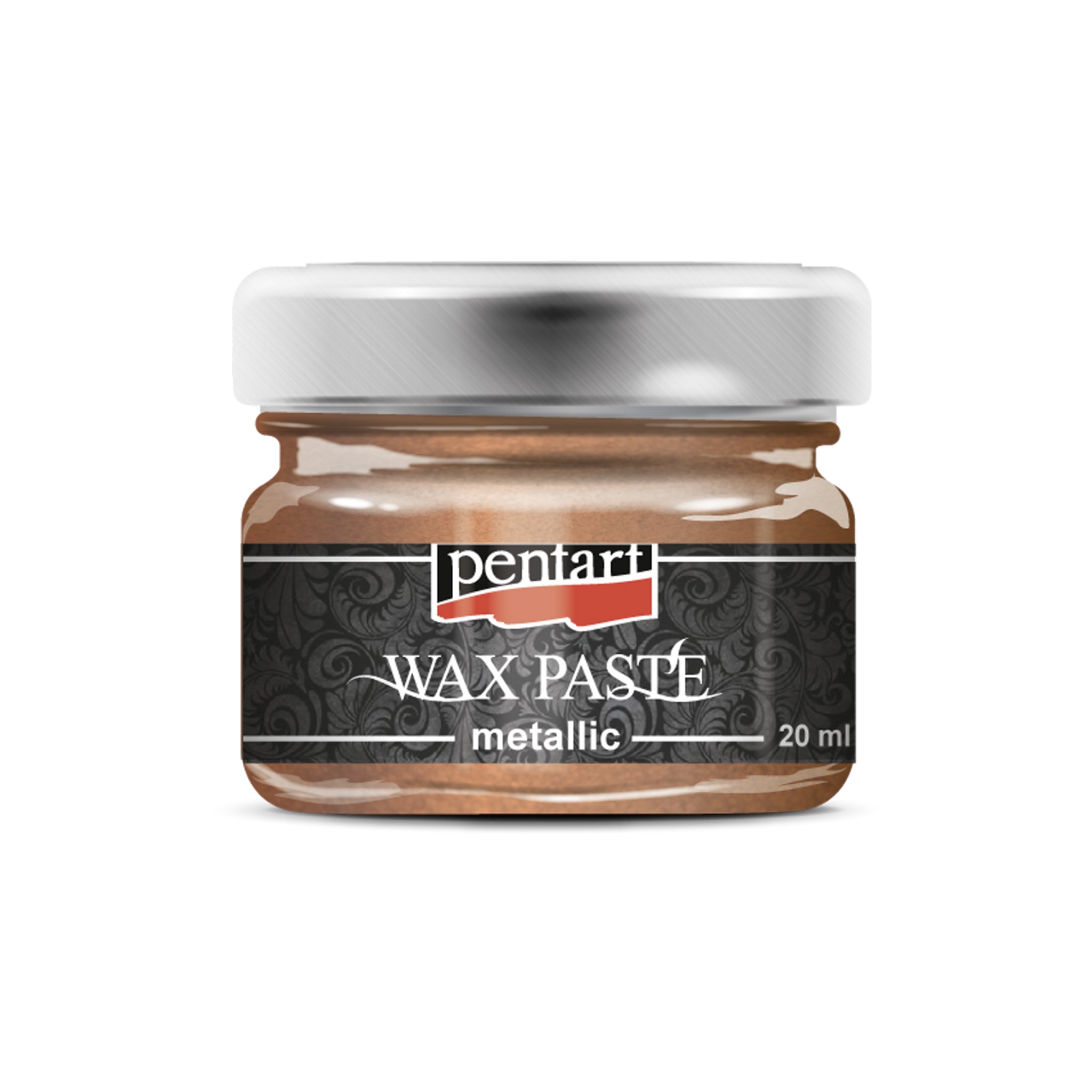 A 20ml/0.68 ounce jar of Bronze Metallic Wax Paste by Pentart is against a white background. 