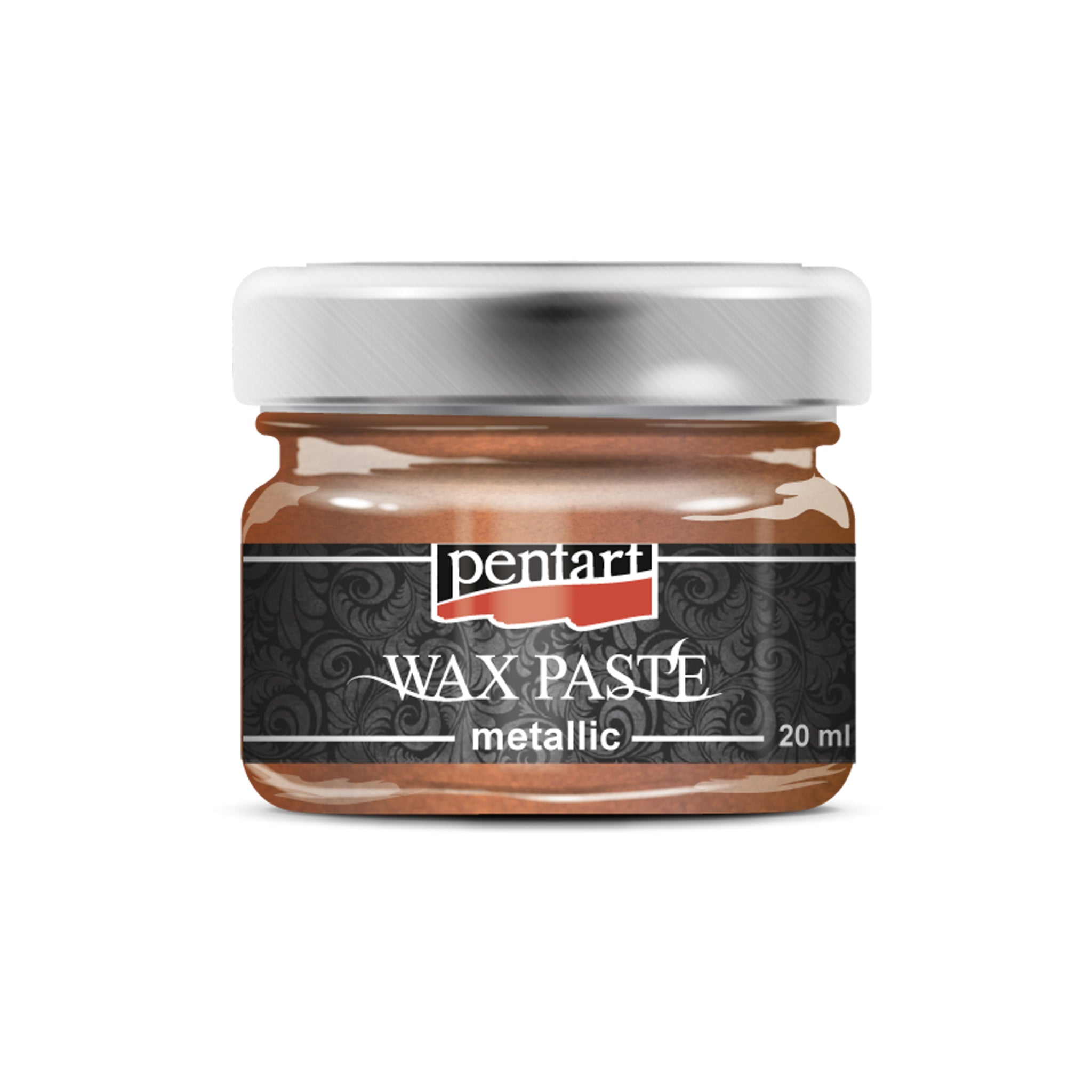 A 20ml/0.68 ounce jar of Copper Metallic Wax Paste by Pentart is against a white background. 