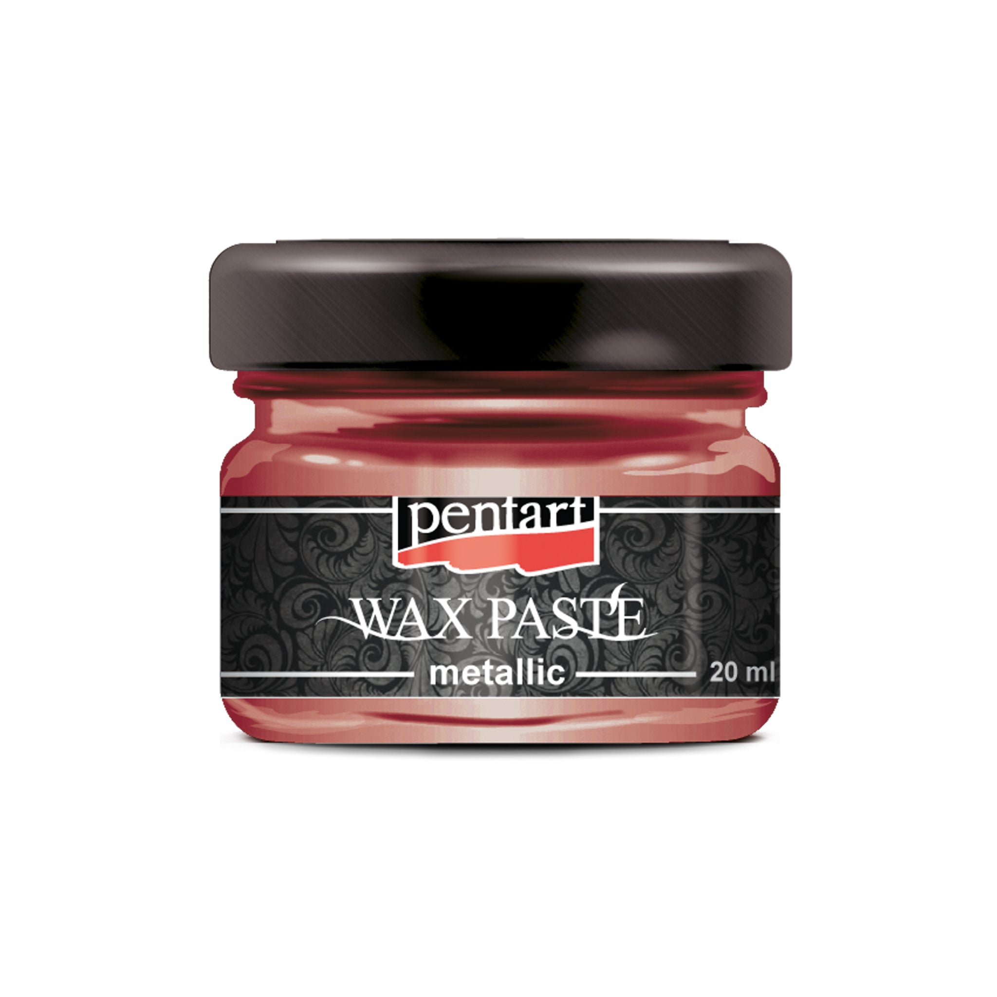 A 20ml/0.68 ounce jar of Fire Gold Metallic Wax Paste by Pentart is against a white background. 