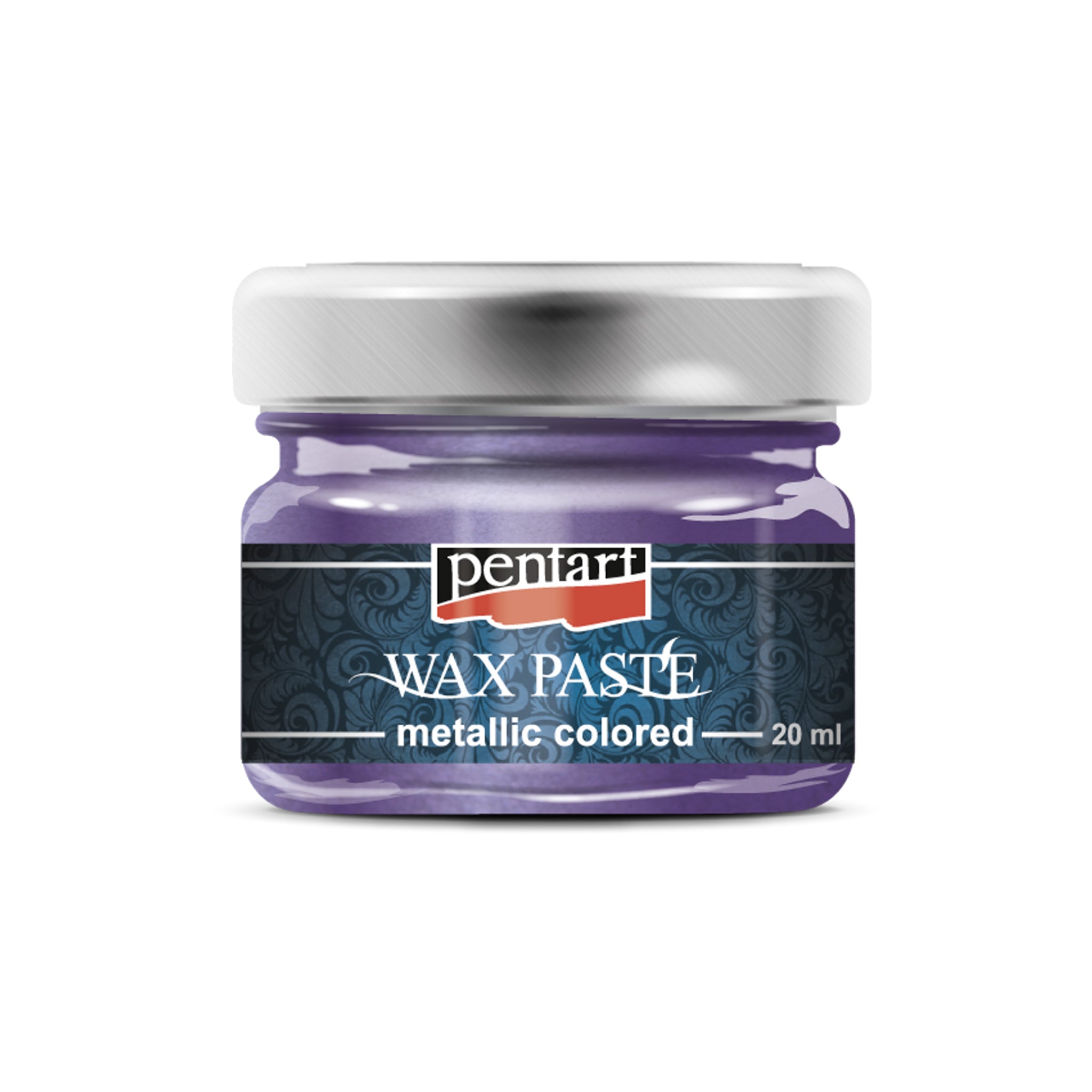 A 20ml/0.68 ounce jar of Purple Metallic Wax Paste by Pentart is against a white background. 