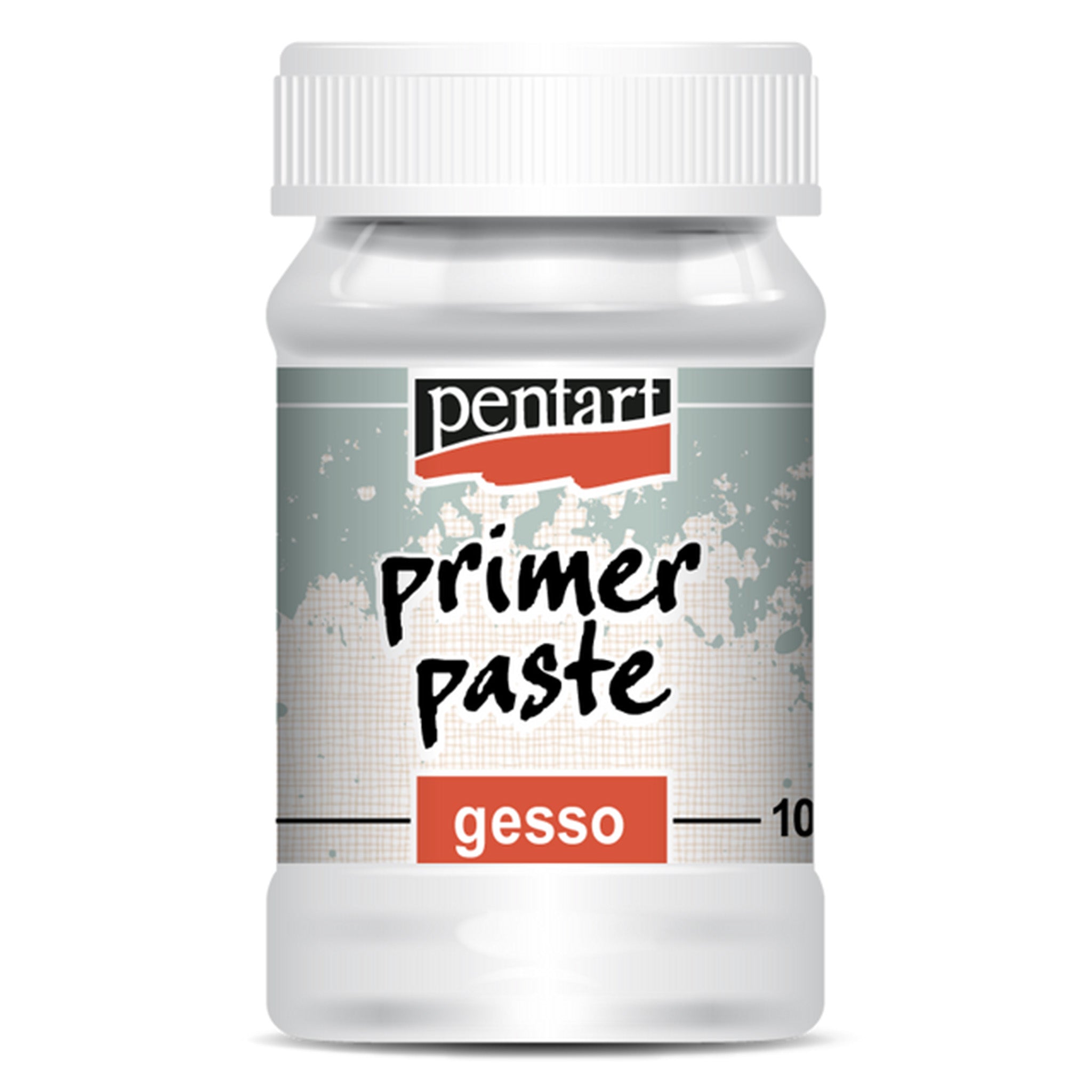 A 3.4oz (100ml) container of Pentart's White Gesso Primer Paste is against a white background.