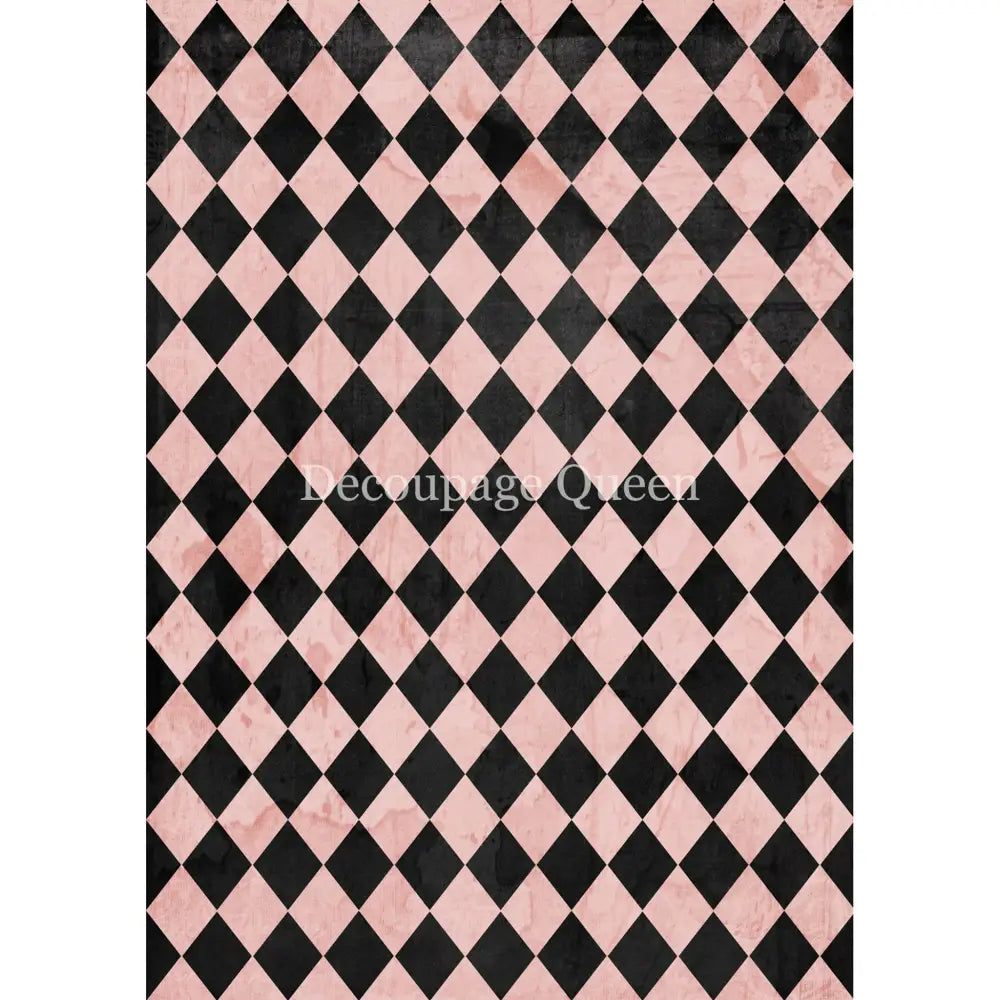 Rice paper that featuring a soft pink and black harlequin diamond pattern. White borders are on the sides.