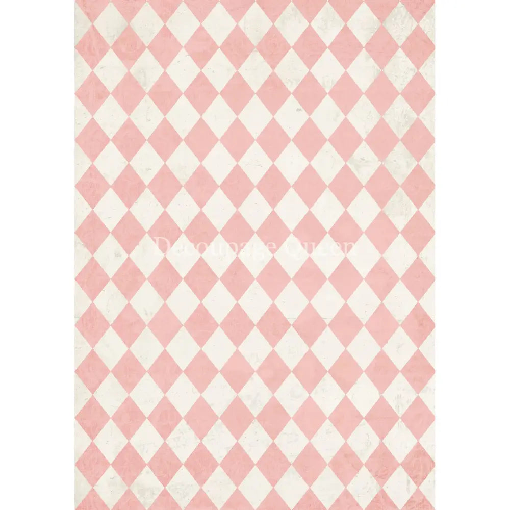 Rice paper that features a pink and cream harlequin print. White borders are on the sides.