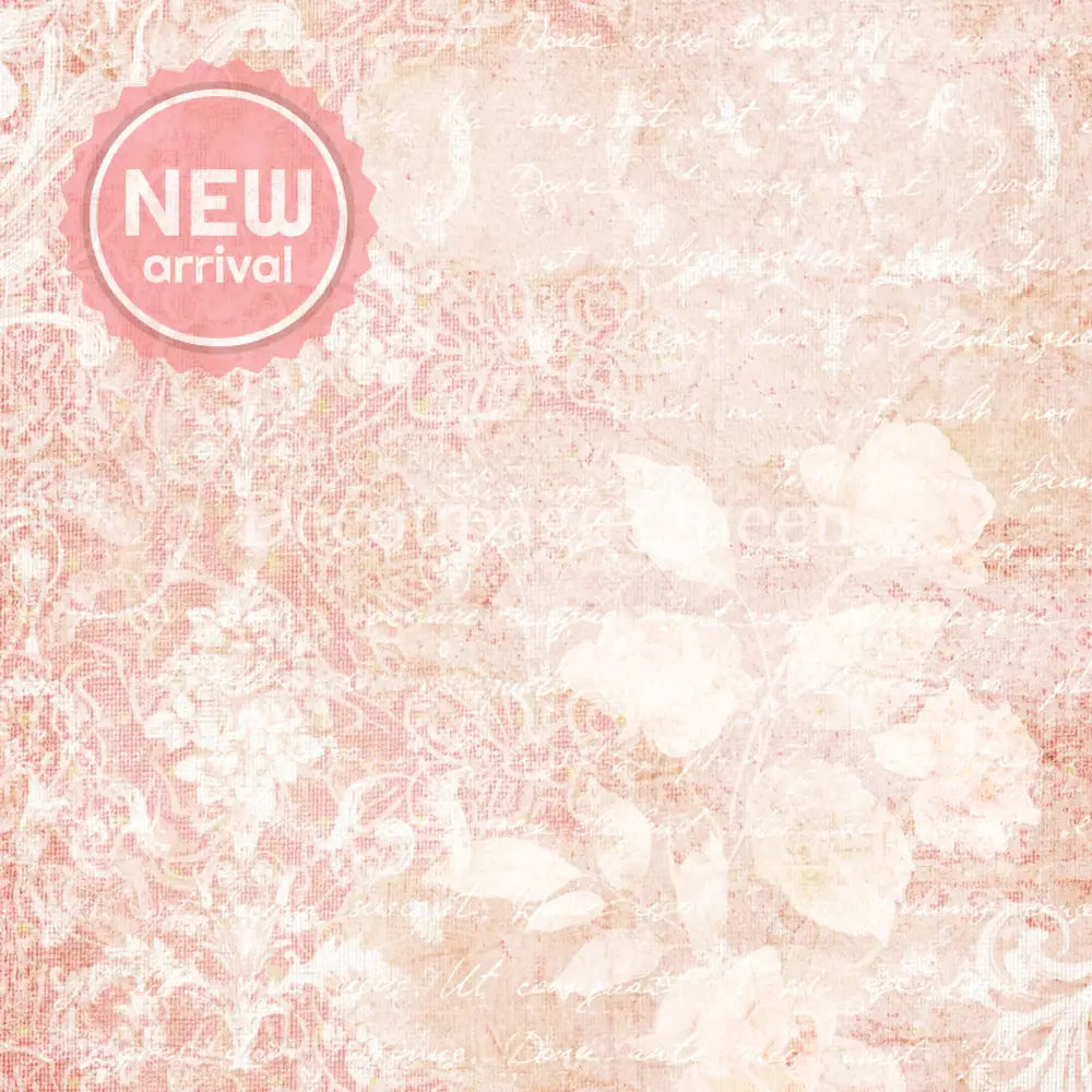 Close-up of a rice paper design that features a stunning pink floral lace design accented with subtle script.