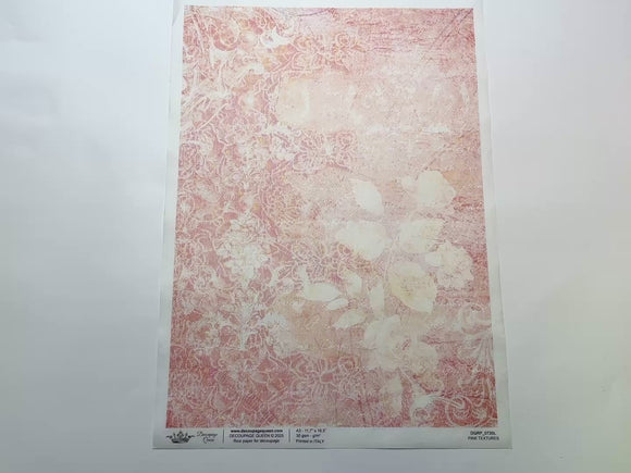 A 14 second video shows a close-up and backside of Decoupage Queen's Pink Textures A3 rice paper against a white background.