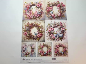 A 15 second video shows a close-up and backside of Calambour Italy's Easter Florals A3 rice paper against a white background.