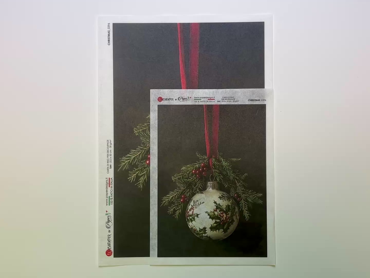 Paper Designs Italy - Holly & Berries Ornament Decoupage Paper (A5, A4 Sizes)-3
