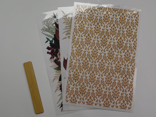 A 13 second video shows close-ups of Belles & Whistles' Earthy Bouquet small transfer. A hand is shown moving around the sheets to show all of the designs.