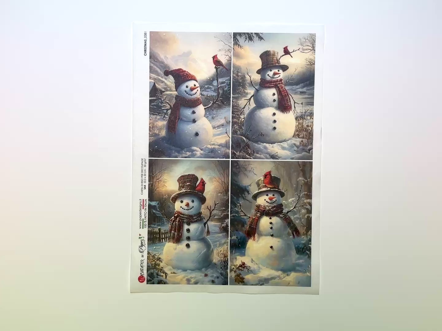 Paper Designs Italy - Christmas Snowmen Decoupage Paper (A4 Size, Set of 4 Designs)-3