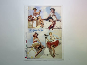 A 15 second video shows a close-up and backside of Paper Designs Italy's Sailor and Western Pinup Collection A4 rice paper against a white background.