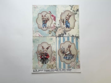 A 14 second video shows a close-up and backside of AB Studio's Easter Country Scenes 4 Pack A4 rice paper against a white background.