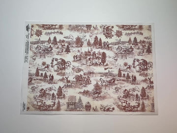 A 15 second video shows a close-up and backside of Decoupage Queen's Christmas Toile A4 rice paper against a white background.