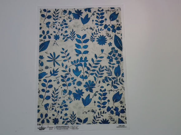 A 15 second video shows a close-up and backside of Decoupage Queen's Indigo Botanical 4 A4 rice paper.