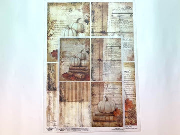 Decoupage Queen - Four Cottage Pumpkins Decoupage Paper (A4 & A3 Sizes, Set of 4 Designs) - 0