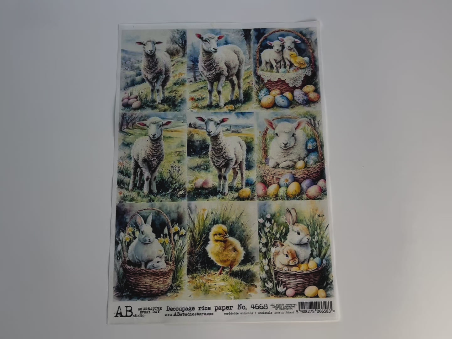 Easter Lambs, Bunnies, Chicks (9 Pack) A4 Rice Decoupage Paper-6