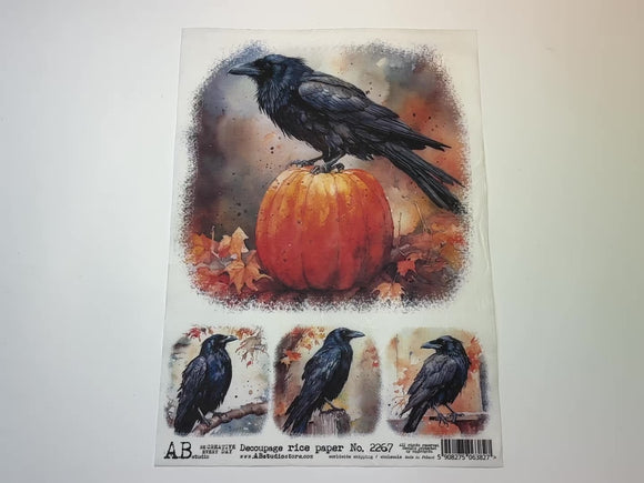 A 14 second video showing a close-up and backside of AB Studio's Four Fall Ravens A4 rice decoupage paper is against a white background.