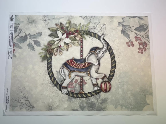 A 14 second video shows a close-up and backside of Decoupage Queen's Carousel 2 A3 rice paper against a white background.