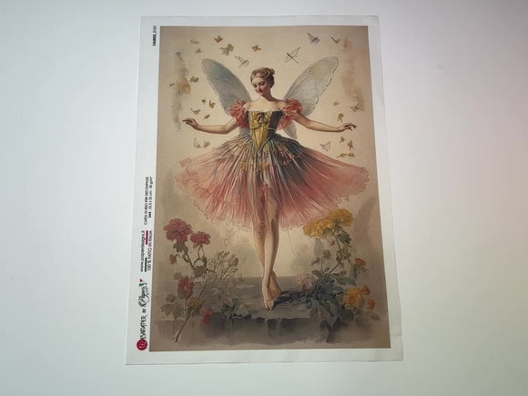 A 13 second video shows a close-up and backside of Paper Designs Italy's Sunshine Fairy A4 rice paper against a white background.