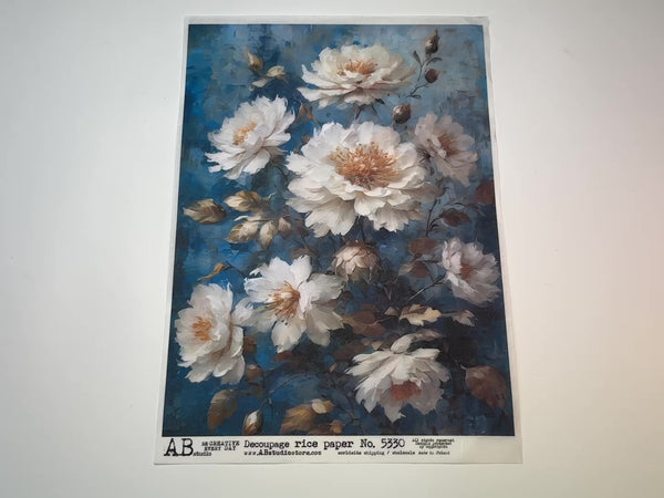 A 13 second video of a close-up and backside of AB Studio's White florals A4 rice paper is against a white background.