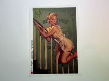 A 14 second video shows a close-up and backside of Paper Designs Italy's Sliding Down the Stairs A4 rice paper against a white background.