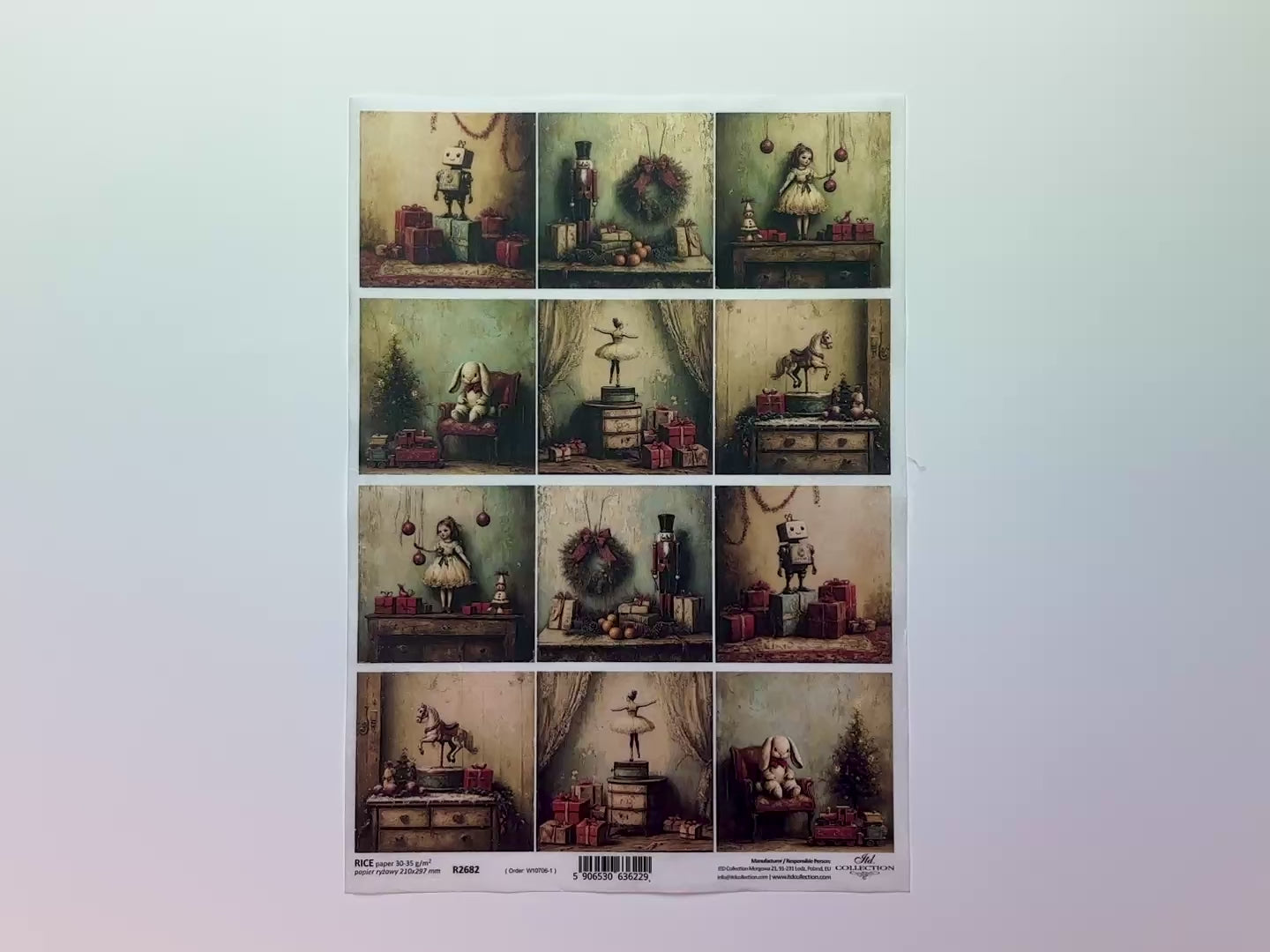 ITD Collection - Christmas Toys Collage Decoupage Paper (A4 Size, Set of 12 Designs)-3