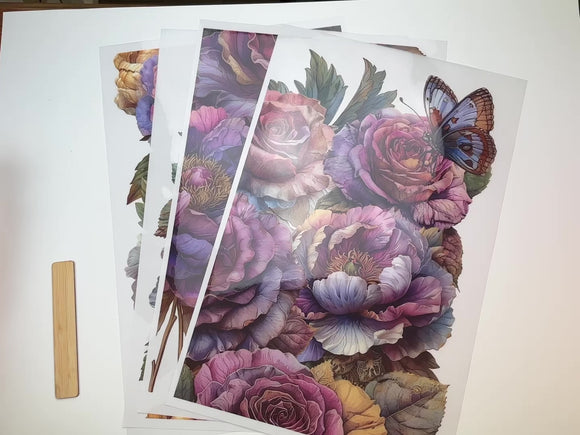 A 14 second video shows a close-up of 4 sheets of Belles & Whistles' My Favorite Bouquet rub-on transfer.