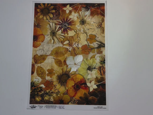 A 14 second video shows a close-up and backside of Decoupage Queen's Pressed Autumn Flowers A4 rice paper.