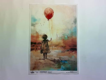 A 13 second video shows a close-up and backside of Decoupage Queen's Andy Skinner Oh the Places You'll Go A4 rice paper against a white background