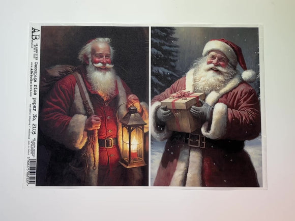 A 12 second video showing a close-up and backside of AB Studio's 2 Santas A4 rice decoupage paper is against a white background.