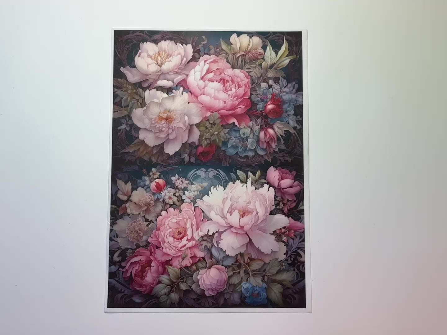 A 14 second video shows a close-up and the backside of LaBlanche's Fantasy Blooms 4 rice paper.