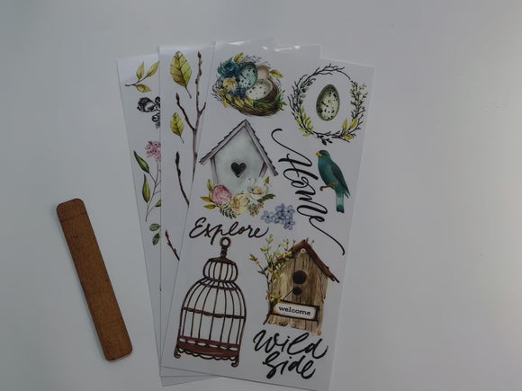 A 15 second video shows a close-up of 3 sheets of ReDesign with Prima's Garden Marvels small rub-on transfer.