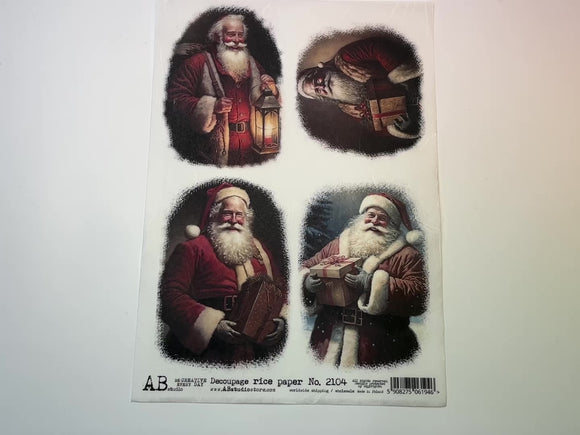 A 13 second video showing a close-up and backside of AB Studio's 4 Santas A4 rice decoupage paper is against a white background.