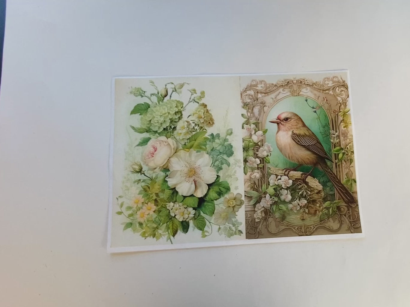 Pink And Green Bird and Flowers A4 Plus Rice Decoupage Paper - Limited Edition - 0