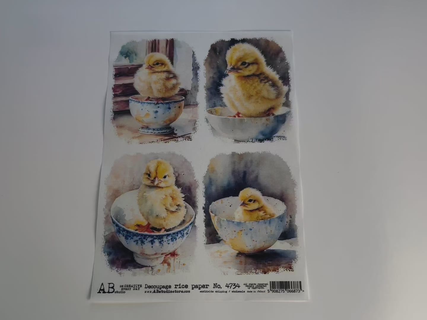 Easter Chicks in Teacups (4 Pack) A4 Rice Decoupage Paper-6