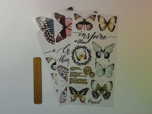 A 14 second video shows a close-up of 3 sheets of ReDesign with Prima's Papillon Collection small transfer.