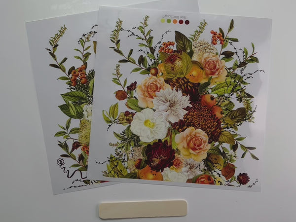 A 14 second video shows a close-up of ReDesign with Prima's Autumnal Bliss 12" x 12" small transfer.