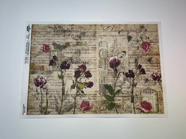 A 14 second video shows a close-up and backside of Decoupage Queen's Pressed Flowers rice paper against a white background.