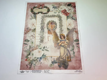 A 14 second video of a close-up and backside of Decoupage Queen's A Bright Christmas A3 rice paper is against a white background.
