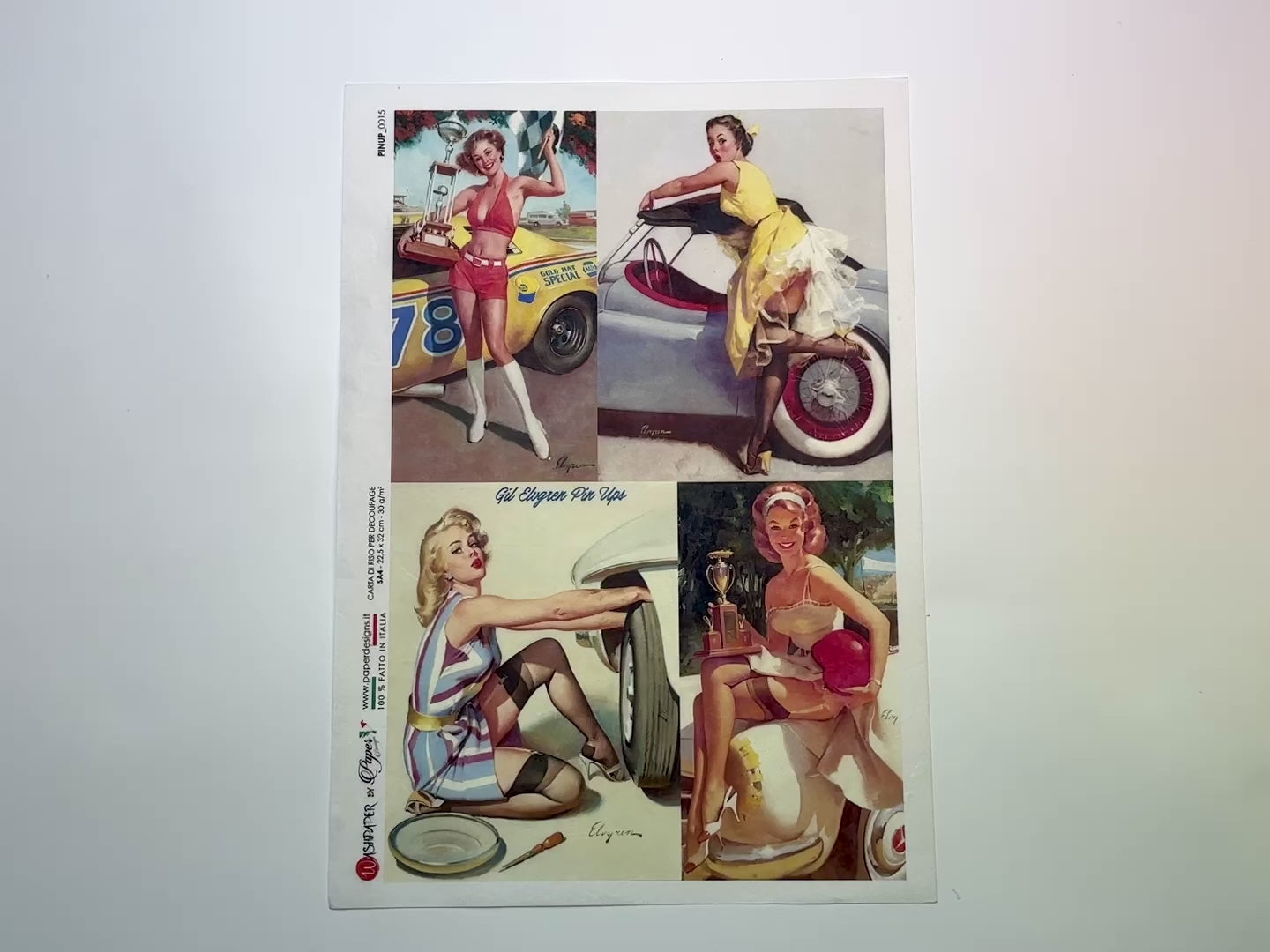 A 14 second video shows a close-up and backside of Paper Designs Italy's Women Racing Collection A4 rice paper against a white background.